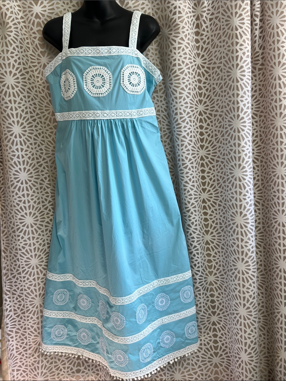 NWT Tyler Boe Light Blue Cotton Sundress with White Lace Trim & Pockets!